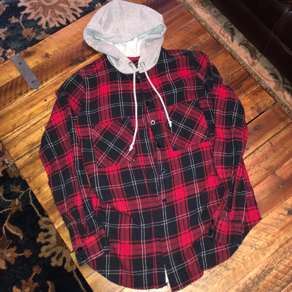 Red and Black Hooded Flannel